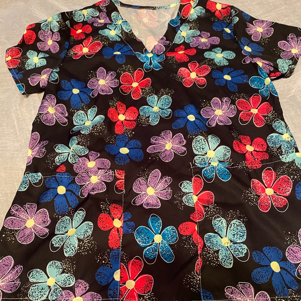 Colorful flower scrub top